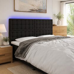 LED Headboard Black 200cm Fabric Bedroom Bed Head Rest with Adjustable Height
