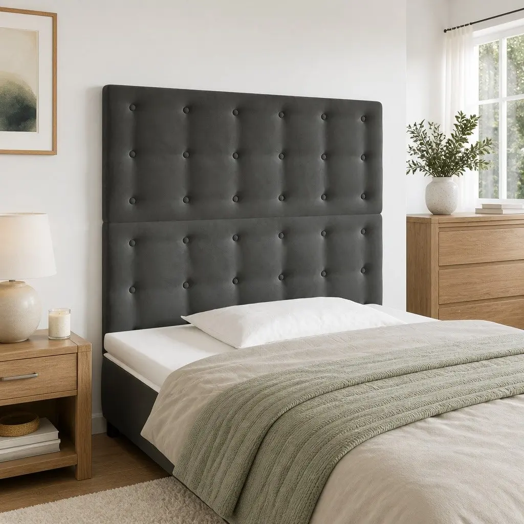 LED Headboard Velvet 80cm Grey Modern Bedroom Furniture