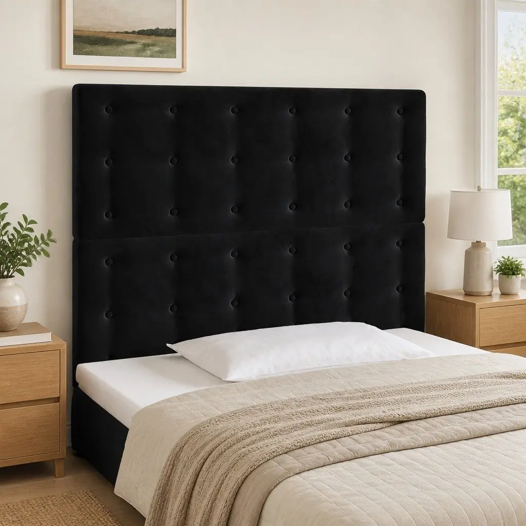 LED Headboard Velvet 80 cm Black Upholstered Bed Wall Panel Modern Bedroom