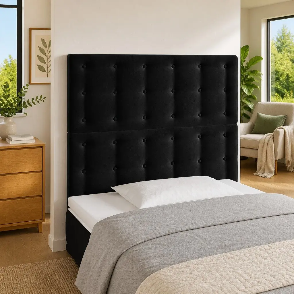 LED Headboard Velvet Black 100cm Bedroom Wall Panel Adjustable Height with Colourful Lighting