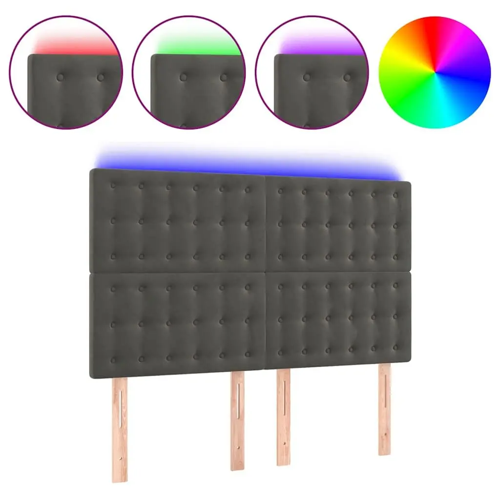 LED Headboard Dark Grey 144cm Velvet Bed Backrest with Adjustable Height