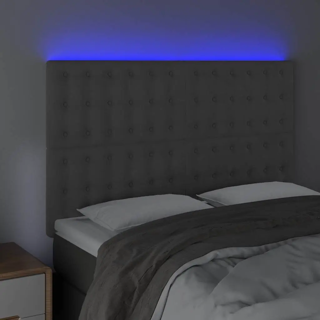 LED Headboard Dark Grey 144cm Velvet Bed Backrest with Adjustable Height