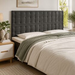 Functional LED Headboard - 160 cm Grey Velvet Design