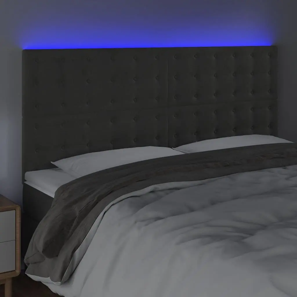 LED Headboard 160 cm Grey Velvet Bed Cushion Modern Bedroom Furniture