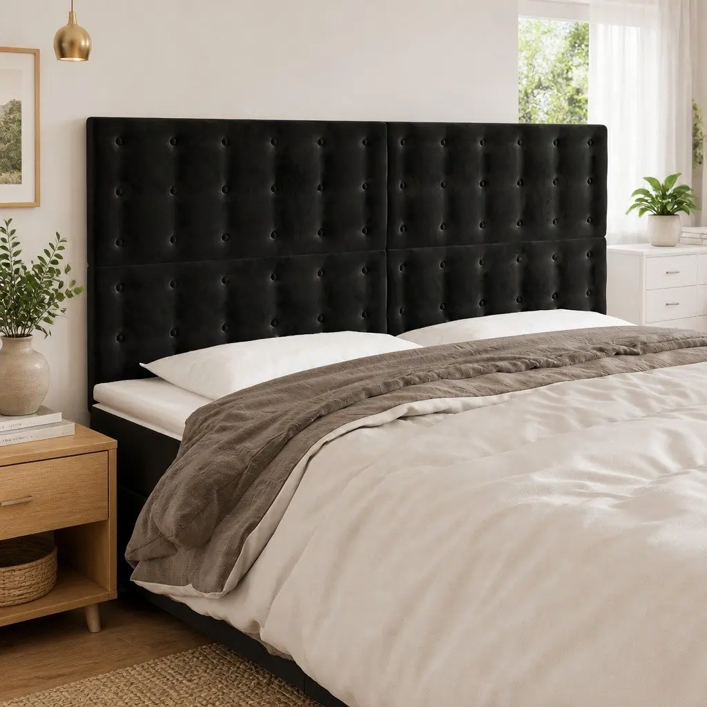 LED Headboard Modern Wall Panel 160cm Adjustable Height Black Velvet with Colorful LED Lighting