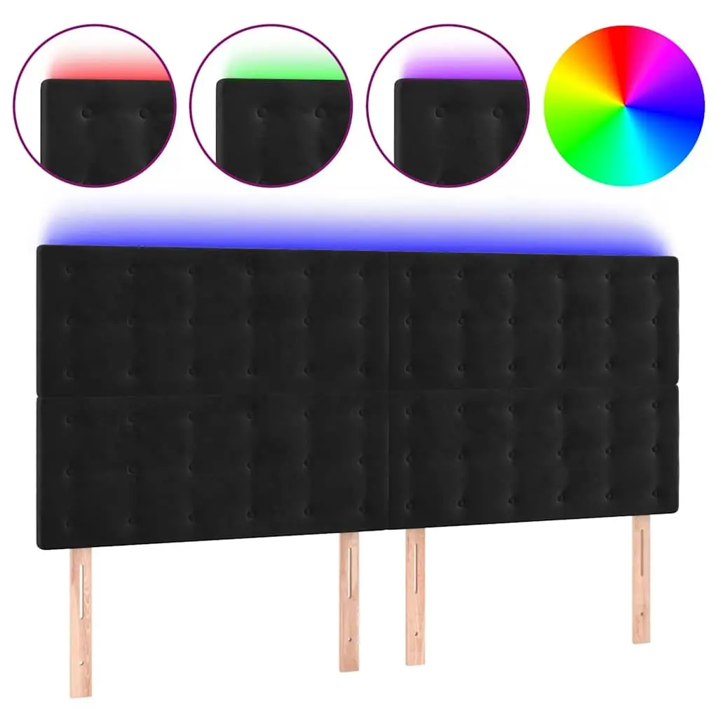 LED Headboard Modern Wall Panel 160cm Adjustable Height Black Velvet with Colorful LED Lighting