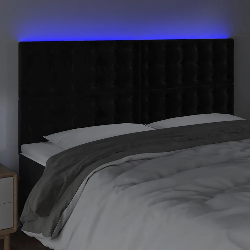 LED Headboard Modern Wall Panel 160cm Adjustable Height Black Velvet with Colorful LED Lighting