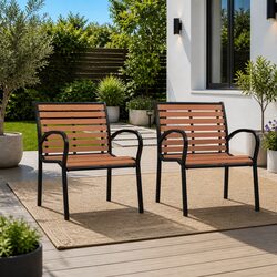 Outdoor Chairs 2 pcs Garden Seating Steel WPC Patio Furniture Black Stackable