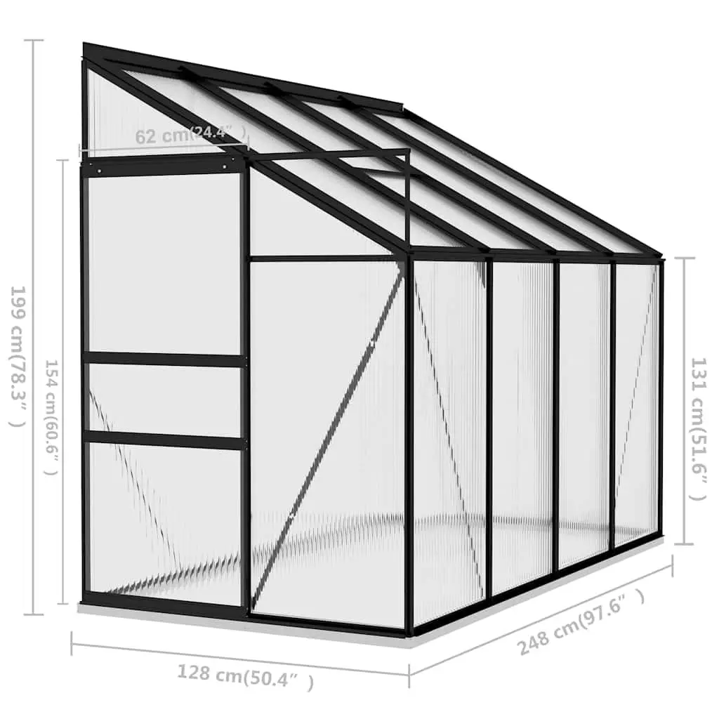 Greenhouse Aluminium Anthracite 5.24 m³ PC Board Roof Vent 3.17 m² Garden Plant Shelter