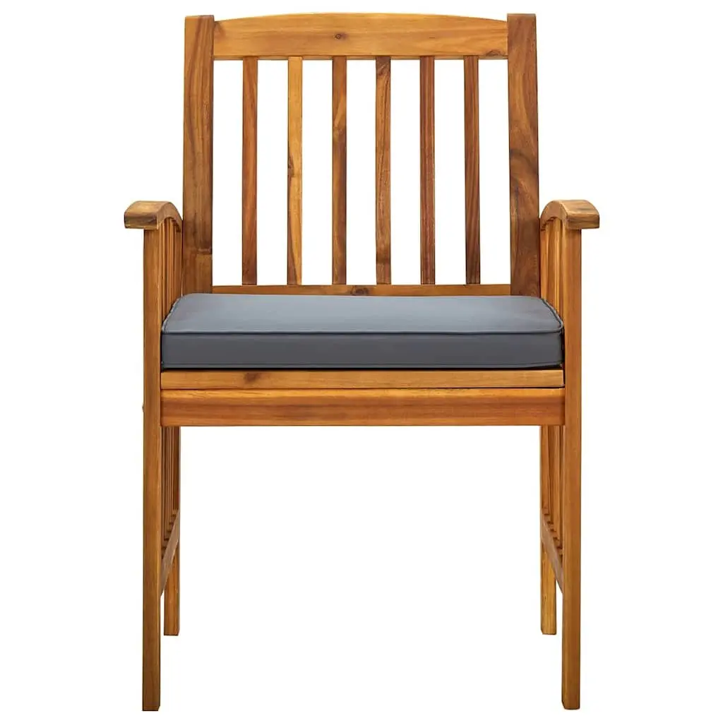 Outdoor Dining Chairs Acacia Wood 2 Piece Garden Seating with Cushions Grey