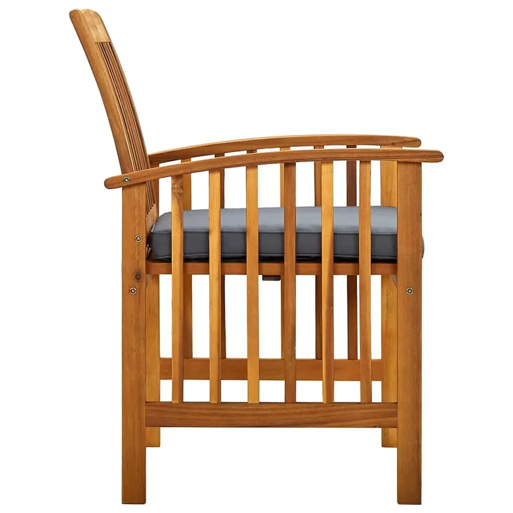 Outdoor Dining Chairs Acacia Wood 2 Piece Garden Seating with Cushions Grey