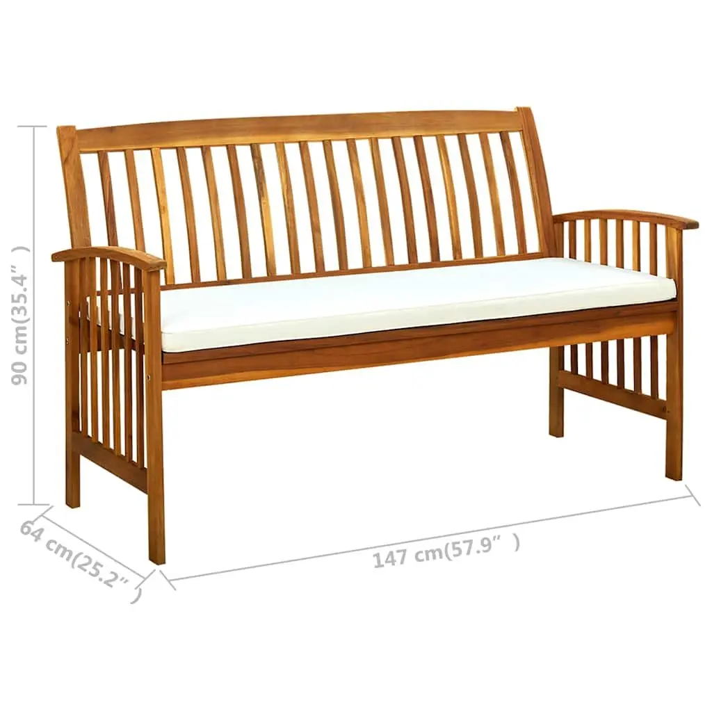 Garden Bench Acacia Wood 147cm Outdoor Patio Seat with Cushion