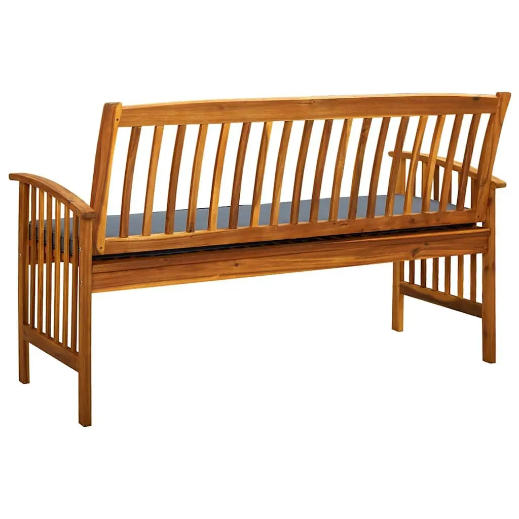 Garden Bench Solid Acacia Wood 147cm Grey Cushion Armrest
