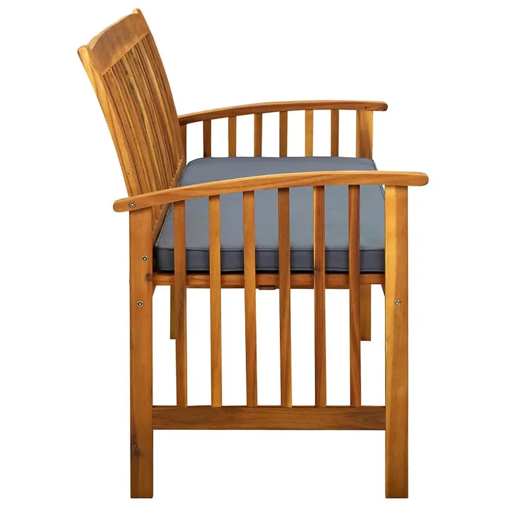 Garden Bench Solid Acacia Wood 147cm Grey Cushion Armrest
