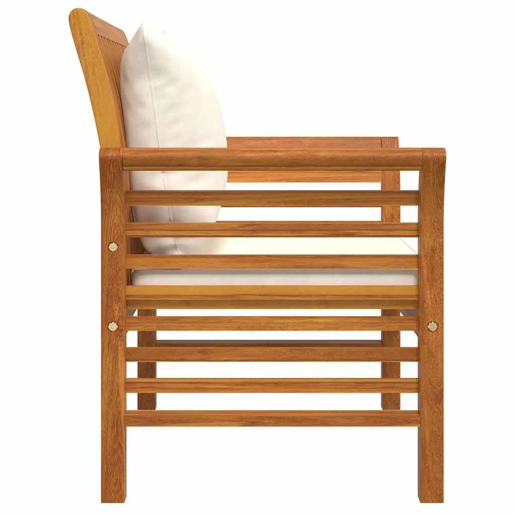 Outdoor Chairs Set of 2 Acacia Wood with Cream Cushions Curved Backrests and Armrests for Garden Patio