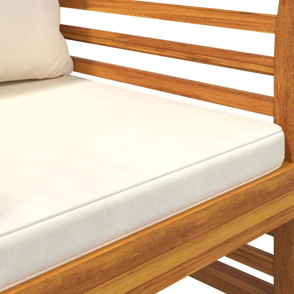 Outdoor Chairs Set of 2 Acacia Wood with Cream Cushions Curved Backrests and Armrests for Garden Patio