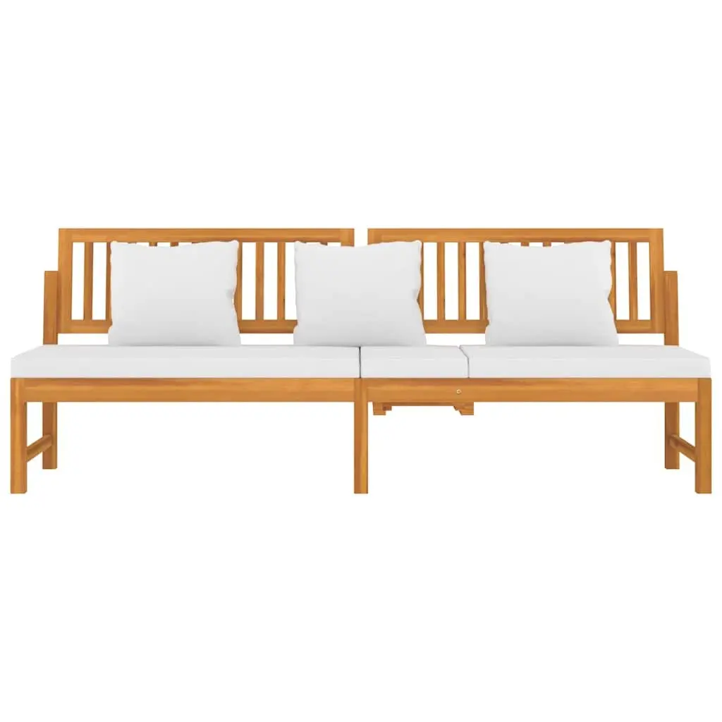Wooden Day Bed Acacia Sofa Bench 200cm Brown with Cream Cushion