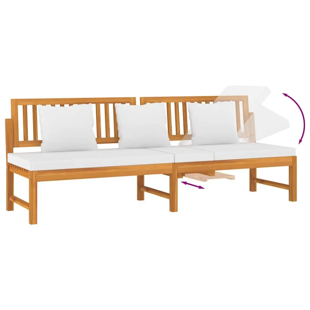 Wooden Day Bed Acacia Sofa Bench 200cm Brown with Cream Cushion