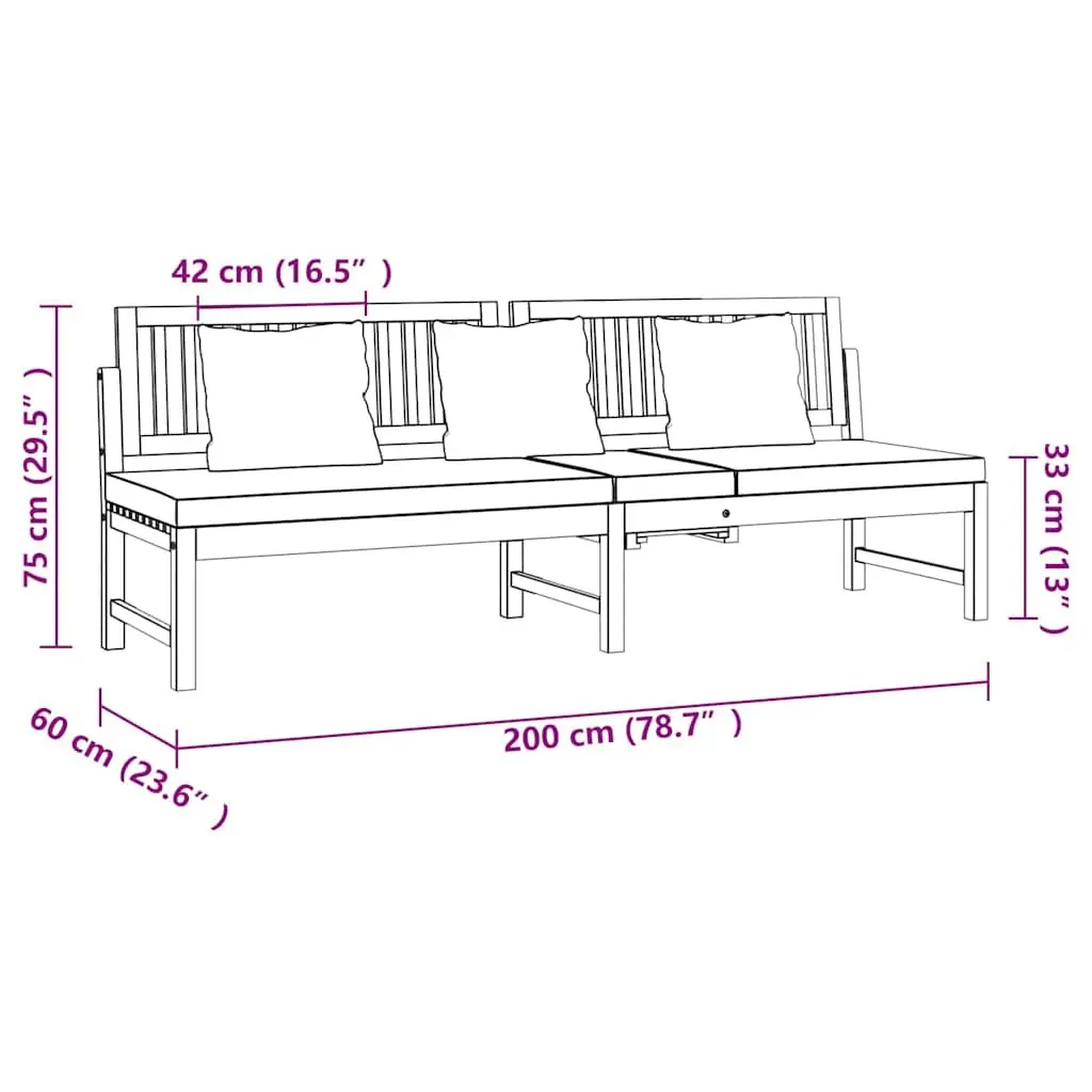 Wooden Day Bed Acacia Sofa Bench 200cm Brown with Cream Cushion