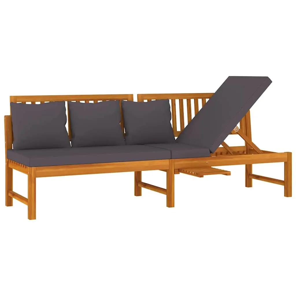 Outdoor Day Bed Solid Acacia Wood Brown with Grey Cushion