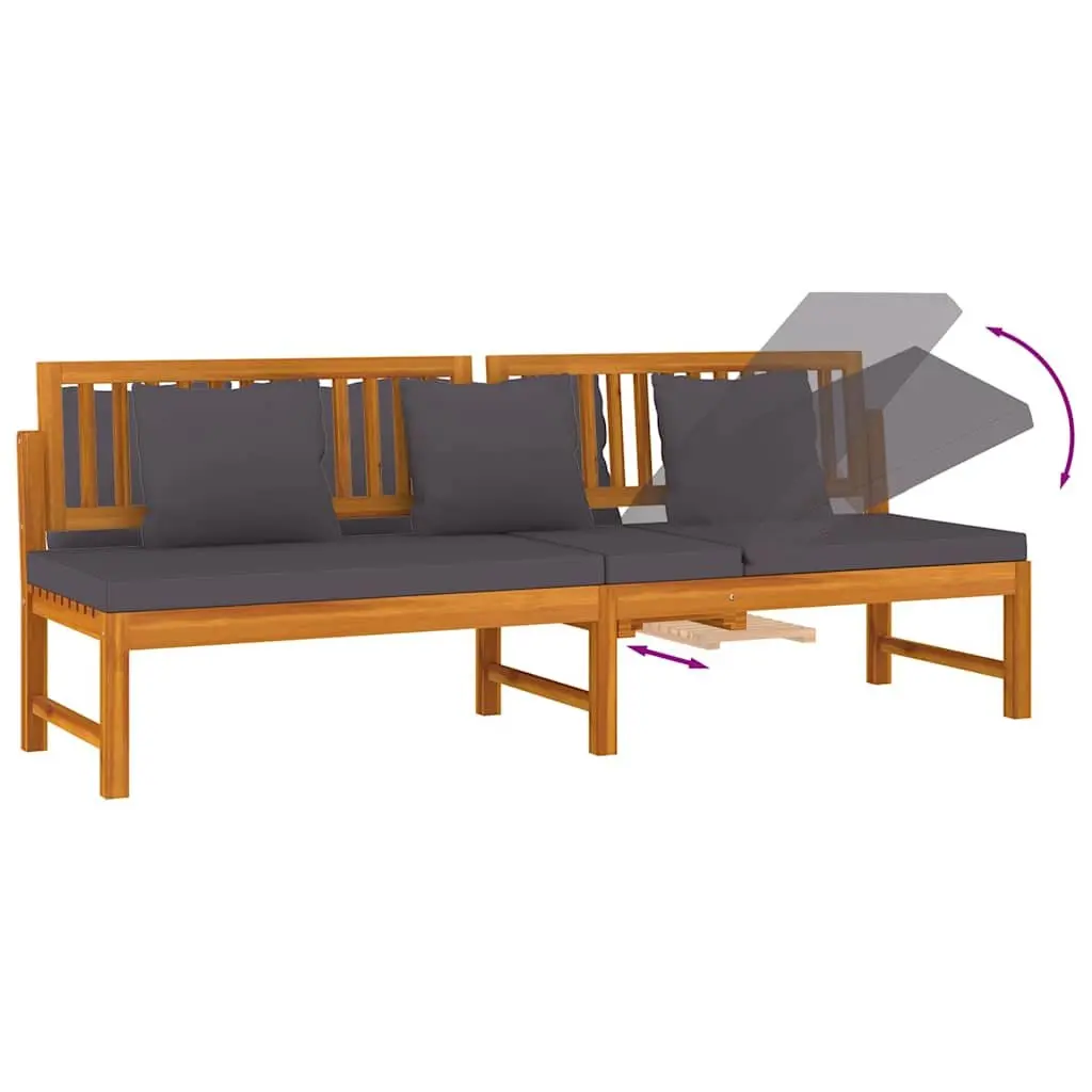 Outdoor Day Bed Solid Acacia Wood Brown with Grey Cushion