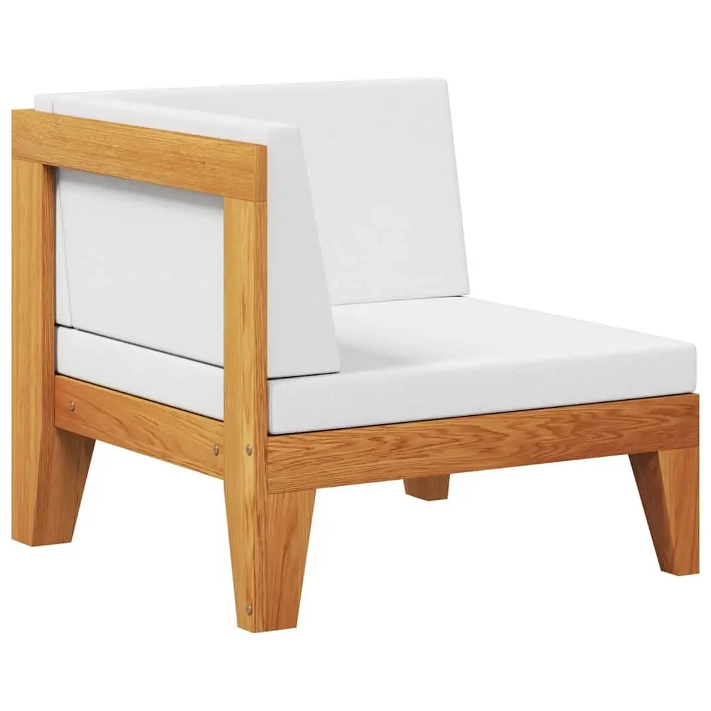 Outdoor Corner Sectional Sofa Solid Acacia Wood White Cushions Modular Lounge Seating Unit