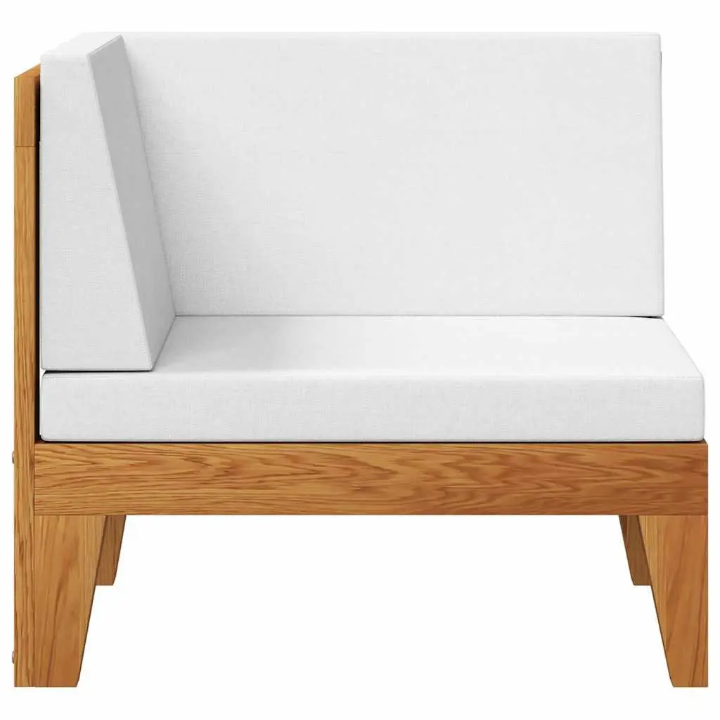 Outdoor Corner Sectional Sofa Solid Acacia Wood White Cushions Modular Lounge Seating Unit