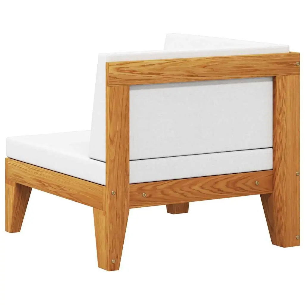 Outdoor Corner Sectional Sofa Solid Acacia Wood White Cushions Modular Lounge Seating Unit
