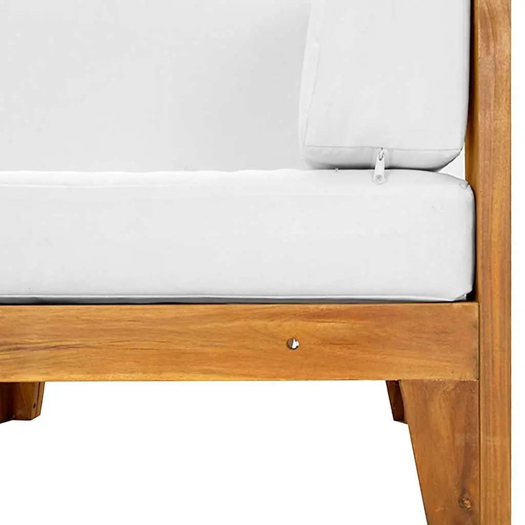 Outdoor Corner Sectional Sofa Solid Acacia Wood White Cushions Modular Lounge Seating Unit