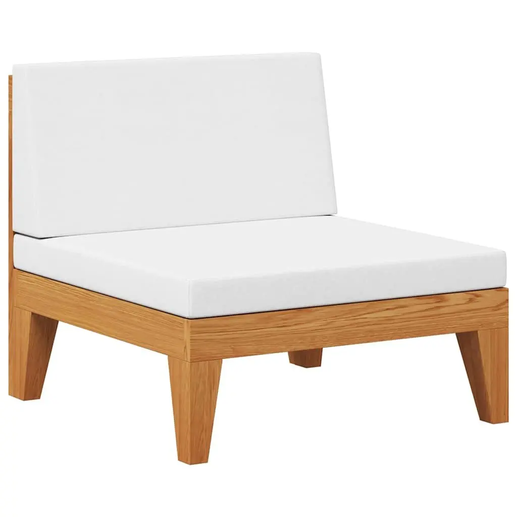 Outdoor Middle Seat Sofa Solid Acacia Wood White Cushions Sectional Garden