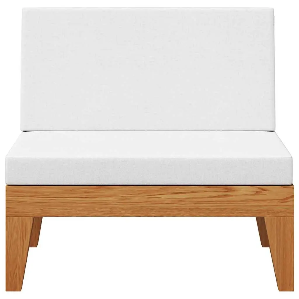 Outdoor Middle Seat Sofa Solid Acacia Wood White Cushions Sectional Garden