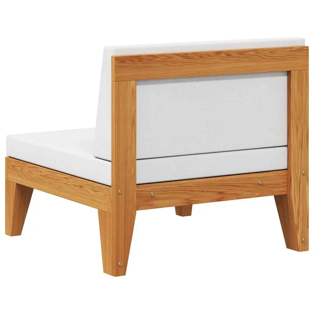 Outdoor Middle Seat Sofa Solid Acacia Wood White Cushions Sectional Garden