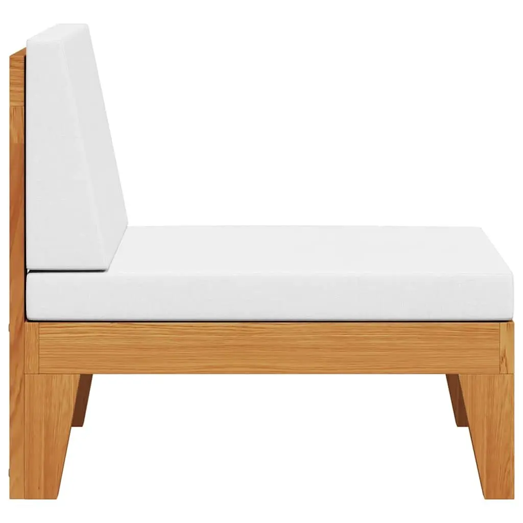 Outdoor Middle Seat Sofa Solid Acacia Wood White Cushions Sectional Garden
