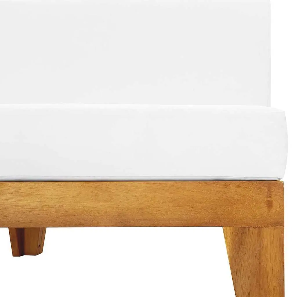 Outdoor Middle Seat Sofa Solid Acacia Wood White Cushions Sectional Garden