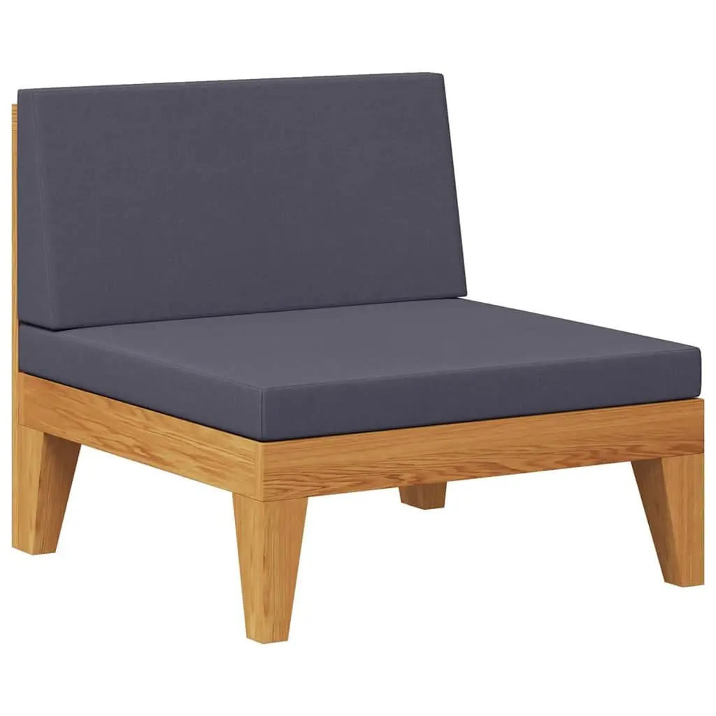 Outdoor Sectional Middle Sofa Grey Cushions Solid Acacia Wood Garden Lounge