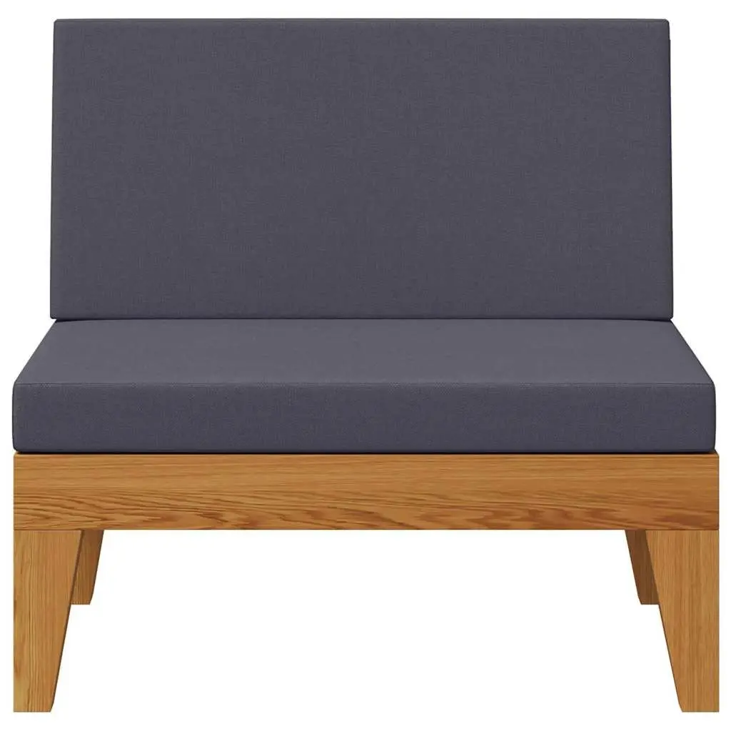 Outdoor Sectional Middle Sofa Grey Cushions Solid Acacia Wood Garden Lounge