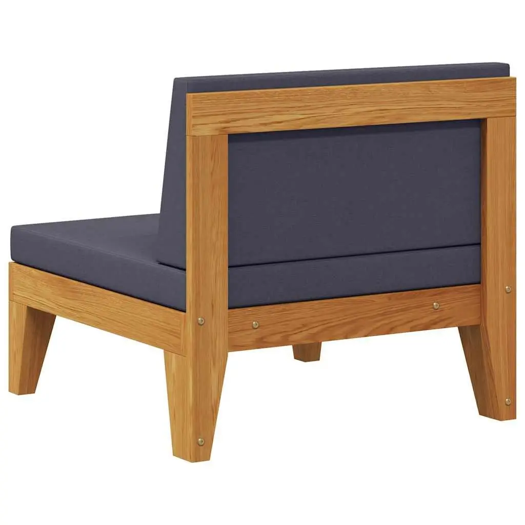 Outdoor Sectional Middle Sofa Grey Cushions Solid Acacia Wood Garden Lounge