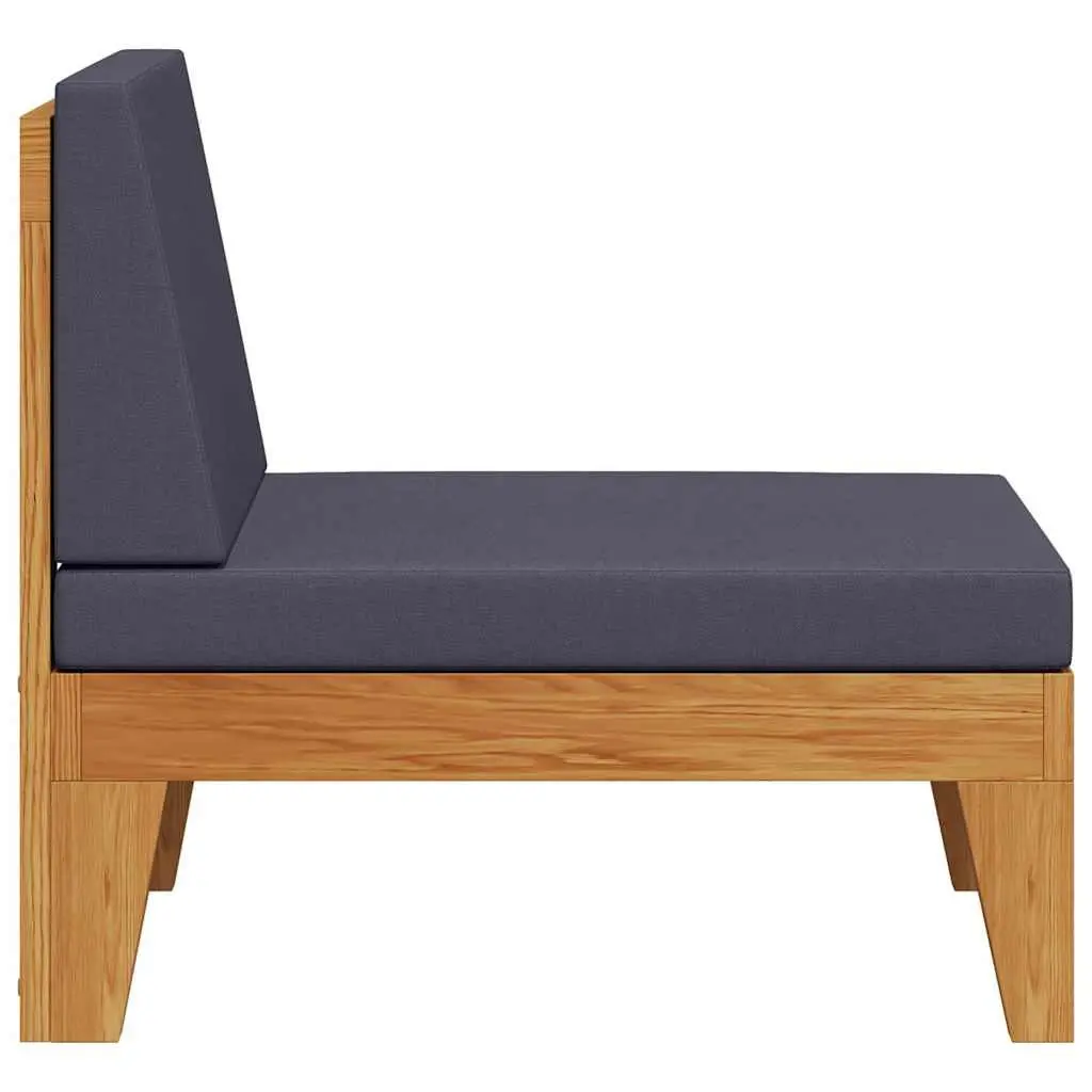 Outdoor Sectional Middle Sofa Grey Cushions Solid Acacia Wood Garden Lounge