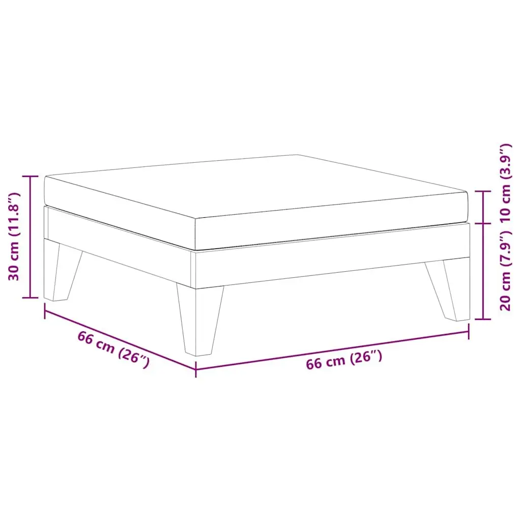 Outdoor Sectional Footrest Ottoman with Cushion Solid Wood Lounge Garden Patio