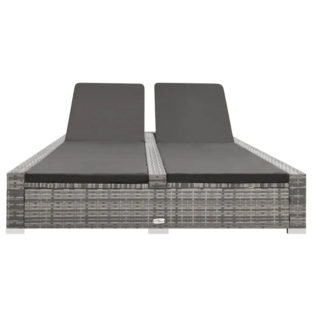 Double Sun Lounger PE Rattan Adjustable Backrest Grey