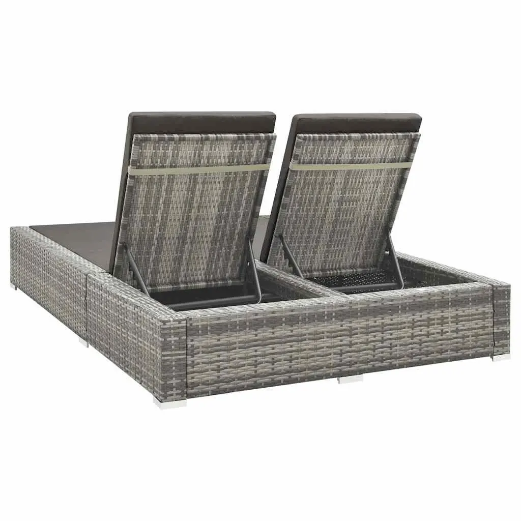 Double Sun Lounger PE Rattan Adjustable Backrest Grey