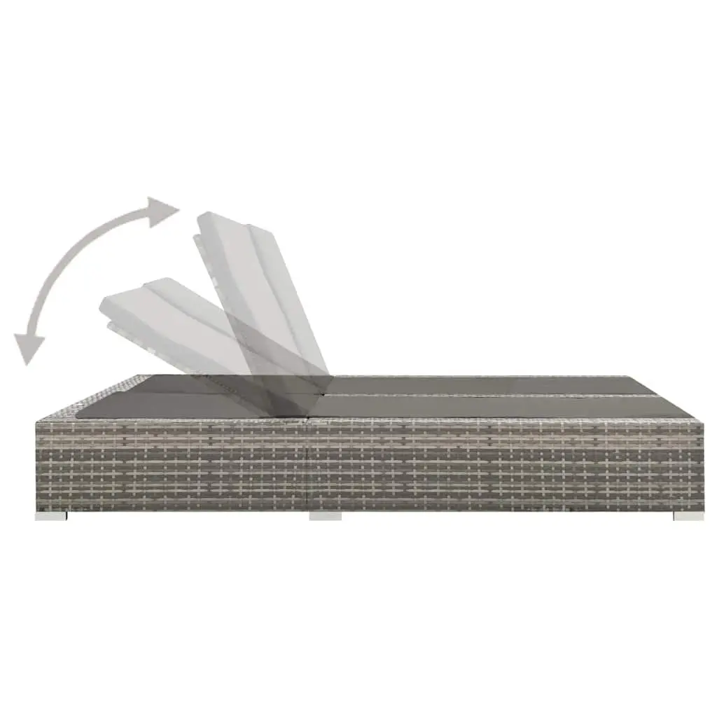Double Sun Lounger PE Rattan Adjustable Backrest Grey