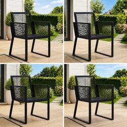 Lightweight Outdoor Chair Set - 4 Black Rattan Chairs