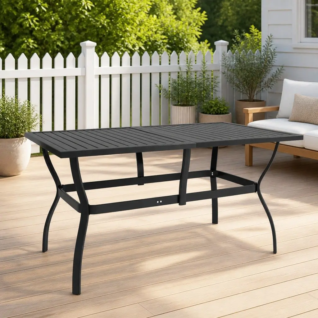 Garden Table Anthracite Outdoor Furniture Steel Slatted Design 140x80x72cm