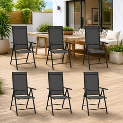Folding Garden Chairs 6 pcs Black Outdoor Seating Reclinable Textilene Backrest