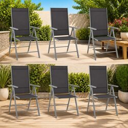 Folding Garden Chairs Set 6 pcs Outdoor Seating Textilene Black Reclining