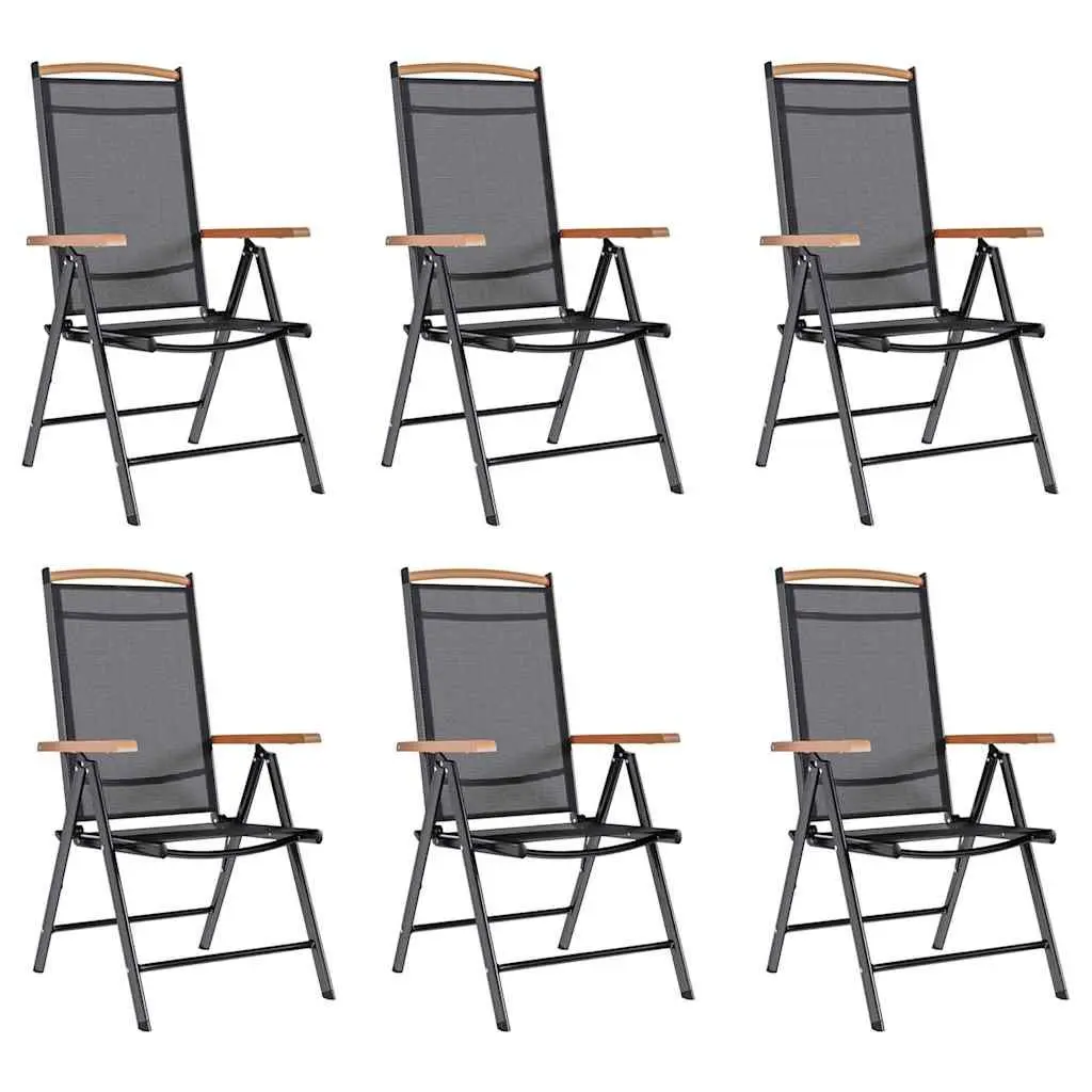 Folding Outdoor Chairs Set 6 Pieces Lightweight Black Textilene Reclining Backrest