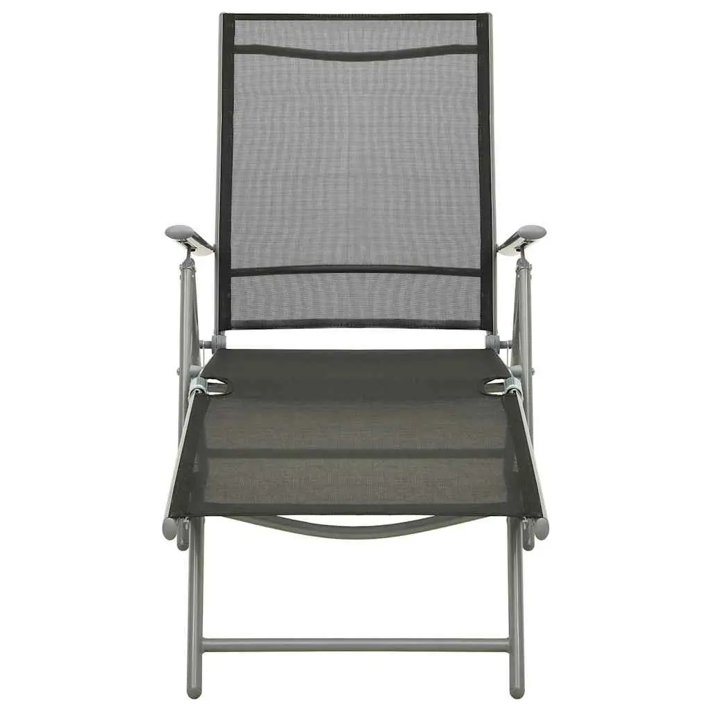 Folding Sun Lounger Adjustable Backrest Textilene Black Aluminium Outdoor