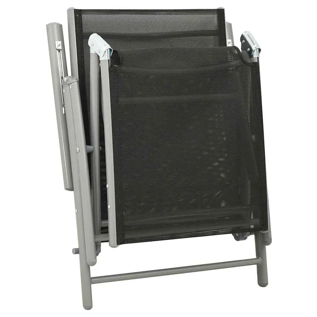 Folding Sun Lounger Adjustable Backrest Textilene Black Aluminium Outdoor