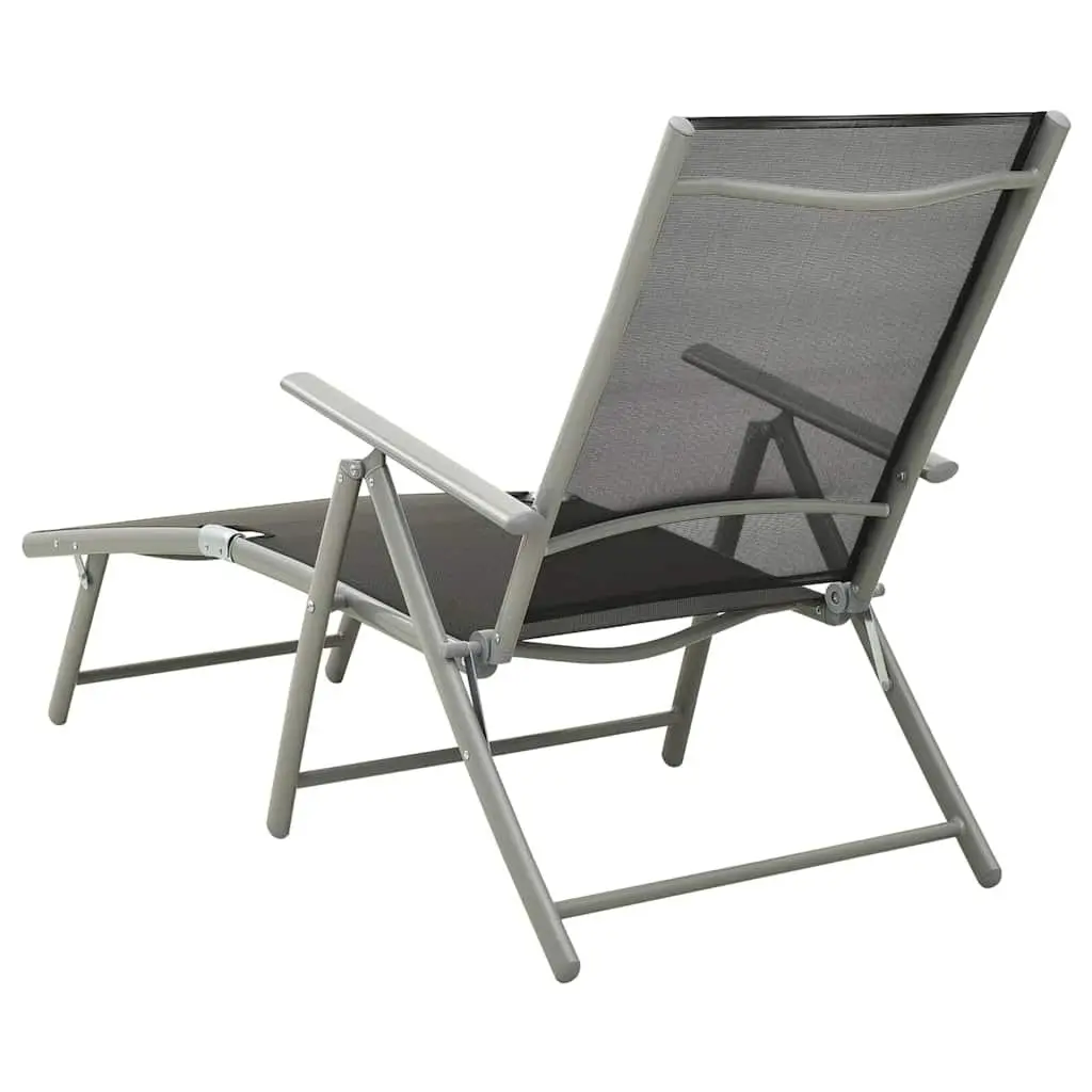 Folding Sun Lounger Adjustable Backrest Textilene Black Aluminium Outdoor